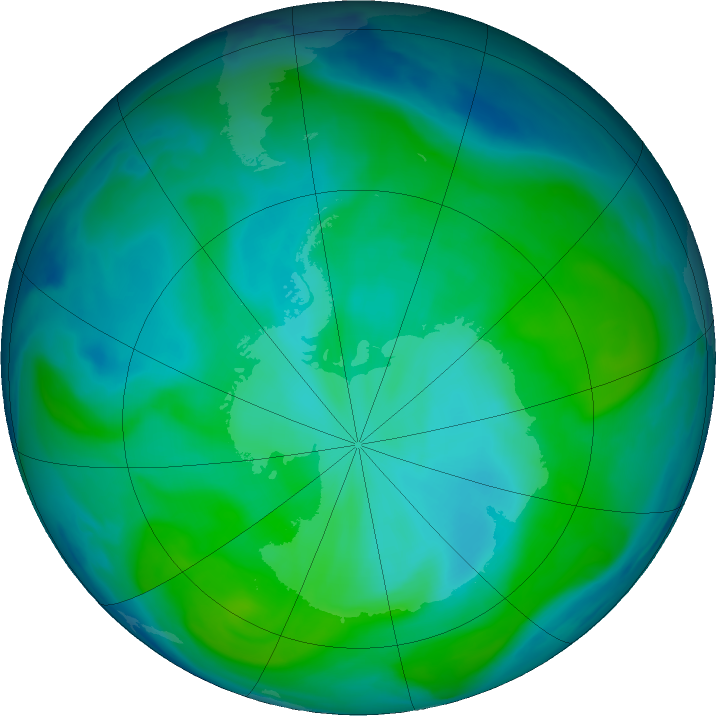 Antarctic ozone map for 10 January 2019